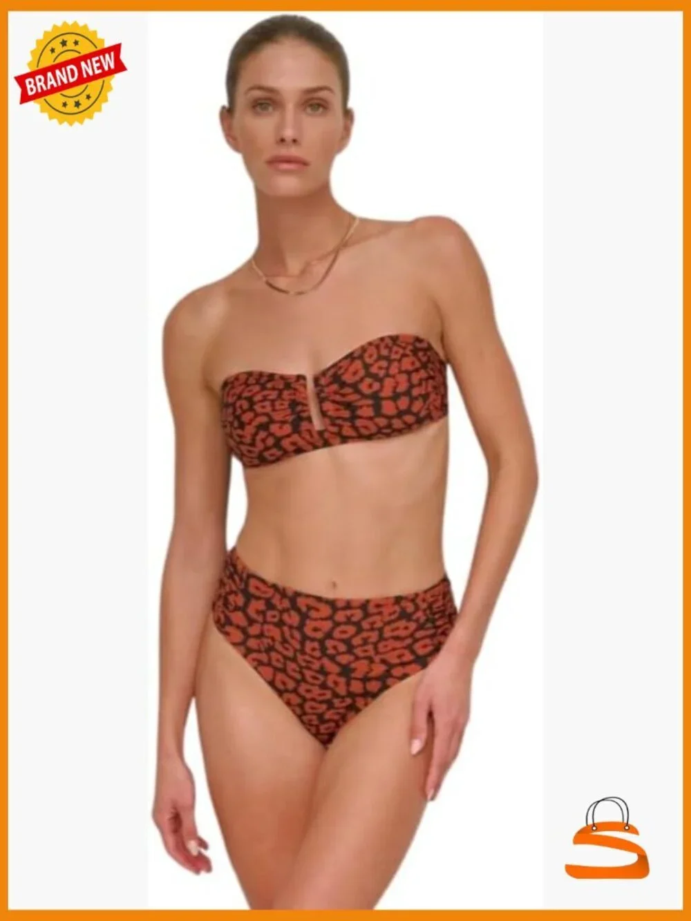 U-Wire Bikini Set with Tummy Control, Mid Rise Shirred Bottoms, Size Medium